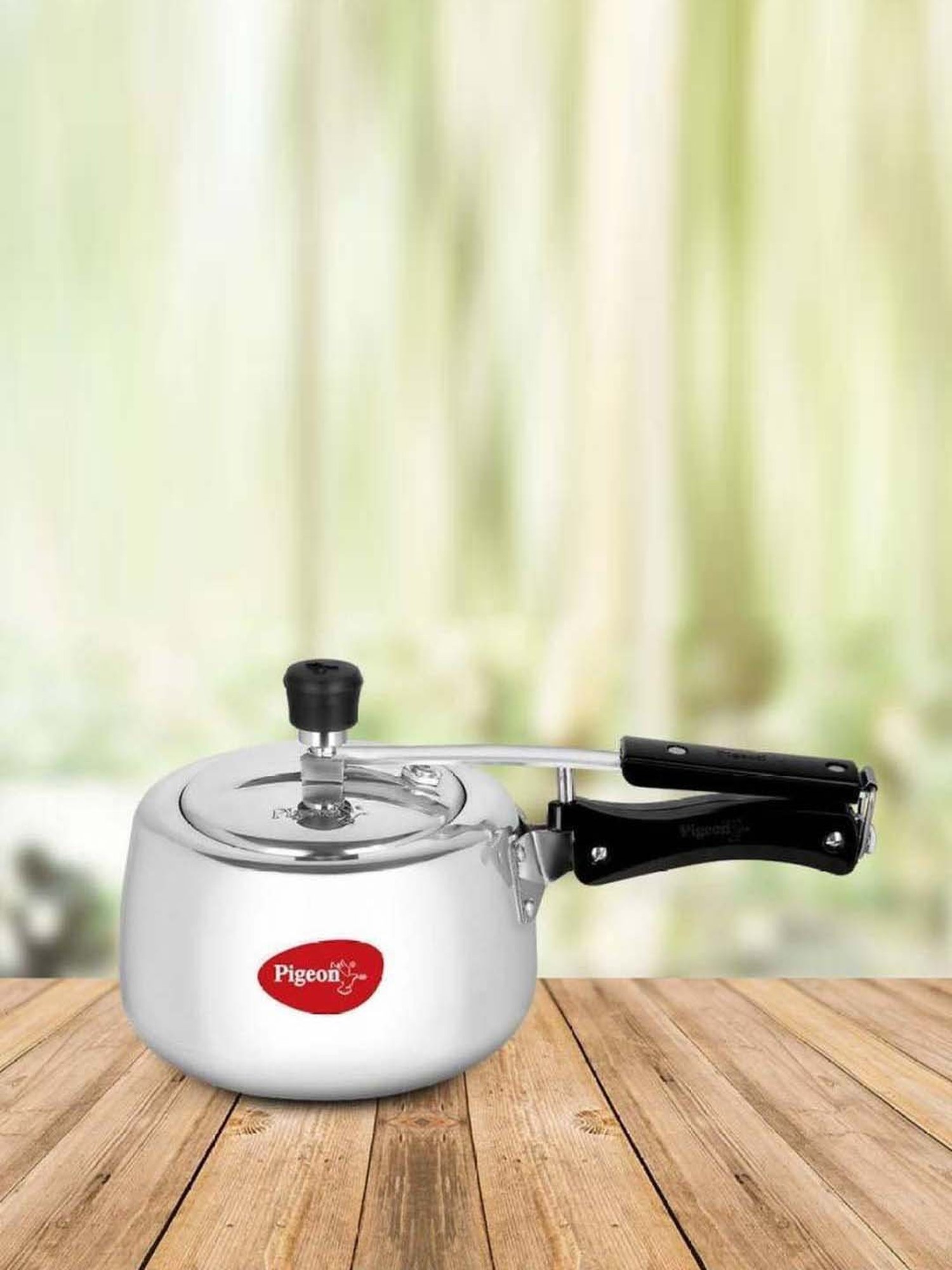 Pigeon Silver & Black Aluminium Induction Friendly Pressure Cooker (3 L) - Set of 1