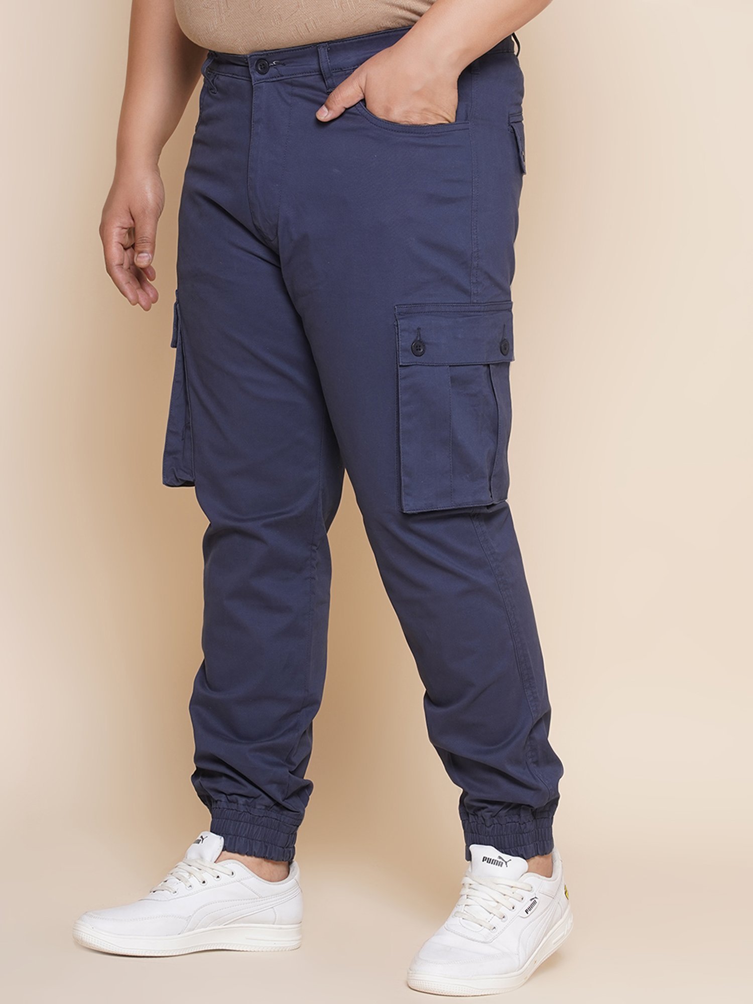 John Pride Navy Regular Fit Plus Size Cargo Joggers