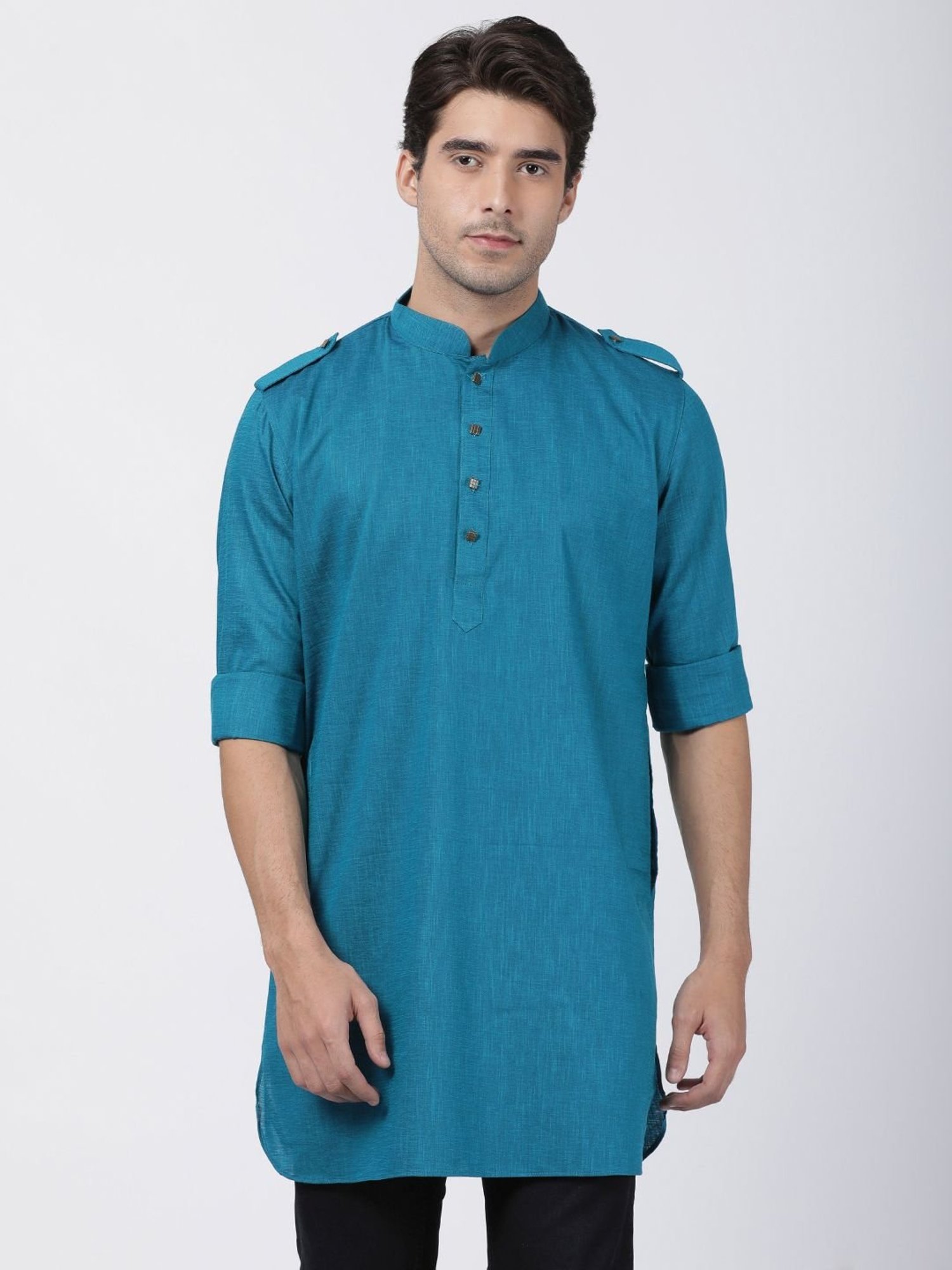 VASTRAMAY Turquoise Relaxed Fit Kurta