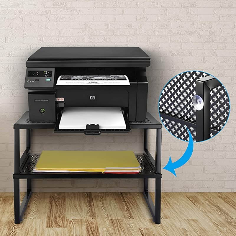 2 Pack  Monitor Stand Riser Metal Desk Organizer Stand with AntiSlip Suction Cup for Laptop Computer iMac Pc Printer Black