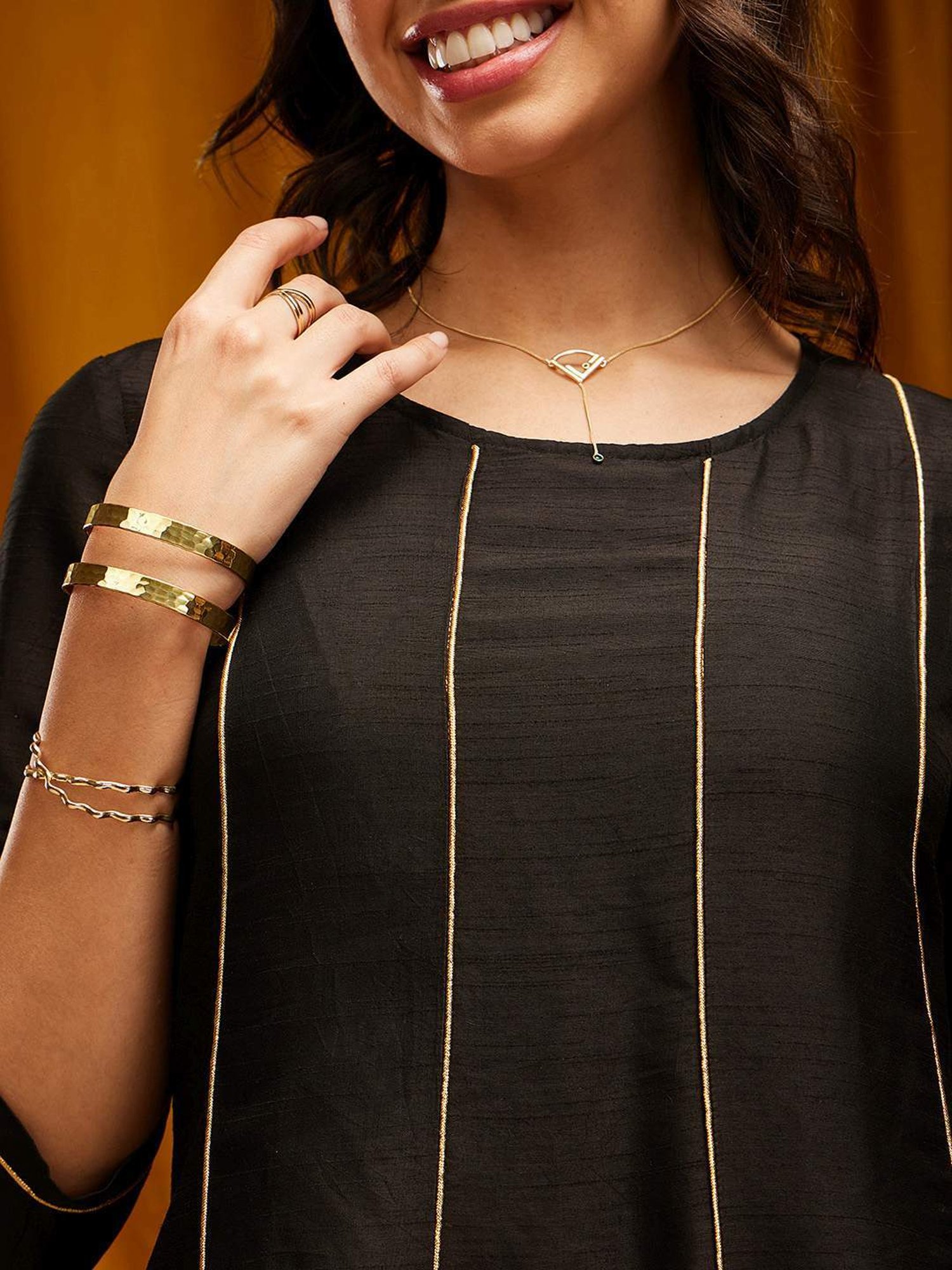 Pink Fort Black Striped Anarkali Kurta