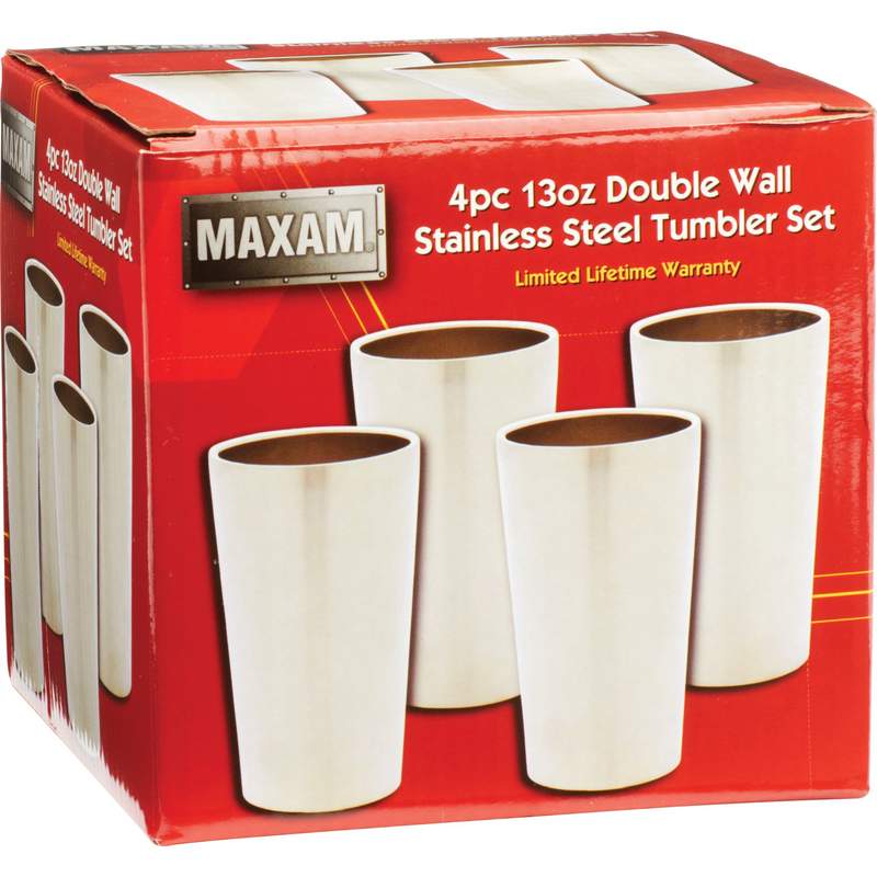 Maxam® Stainless Steel 4pc Double Wall 13oz Tumbler Set