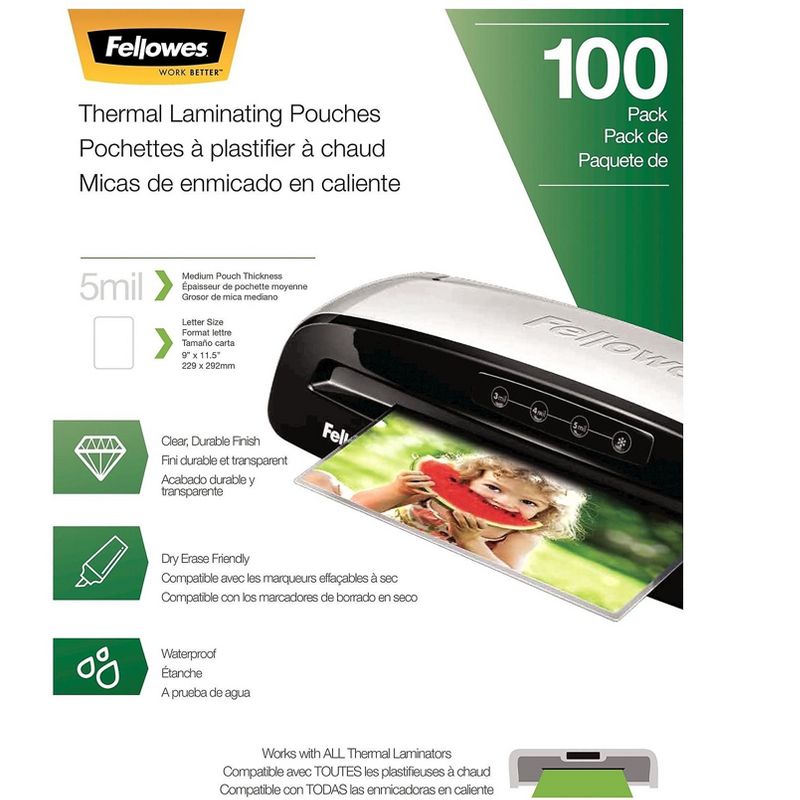 Fellowes Laminating Pouches Letter Size Hot Pouch 9 x 11.5 5 mil 100 pack 5743501