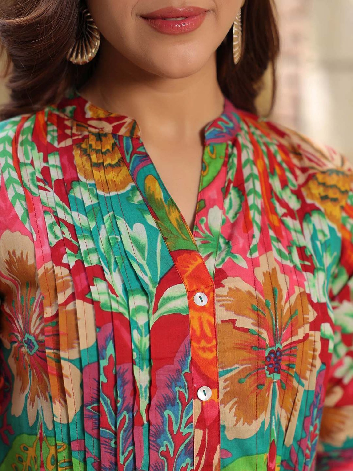 Rain and Rainbow Multicolored Cotton Printed Tunic & Pant Set