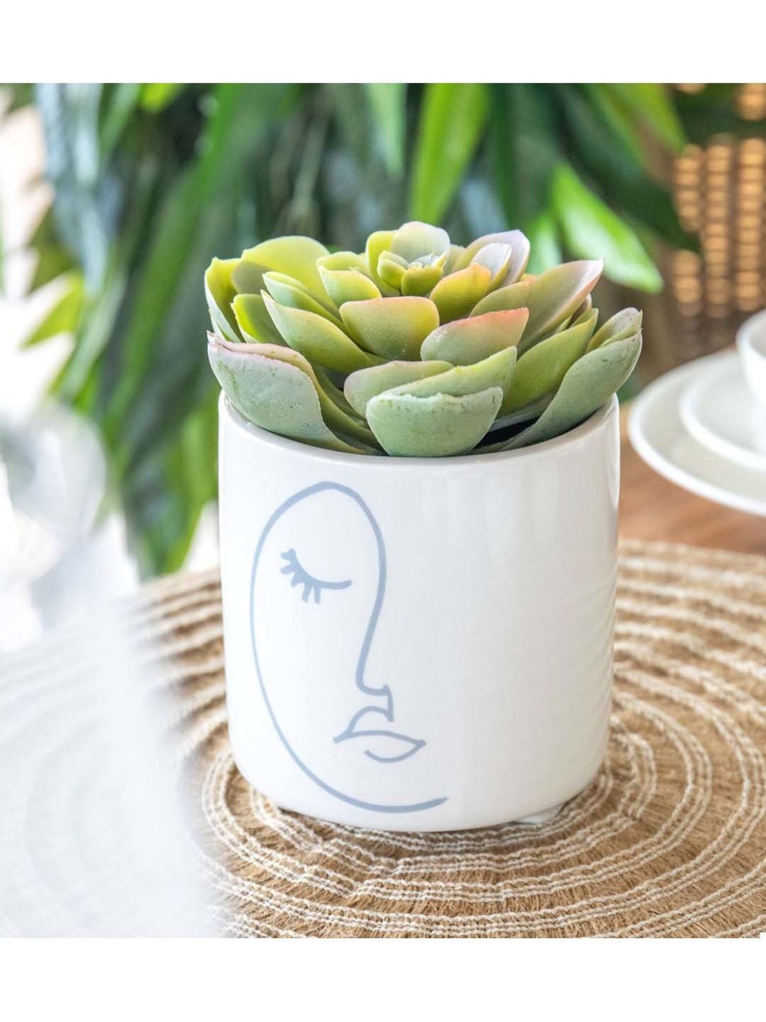 KitchenCraft White Ceramic Mini Planter Pot With Abstract Face Design