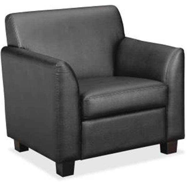 Basyx VL871SB11 Tailored Black Leather Club Chair, Black Wood Legs