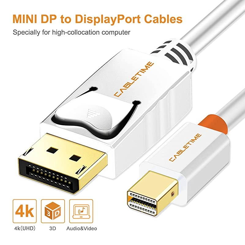 Mini DisplayPort to DisplayPort Cable  Mini DP to DP Cord Support Video and AudioThunderbolt Compatible for Surface Pro 5 Pro 4 Pro 3 MacBook Airetc 6 Feet18m White
