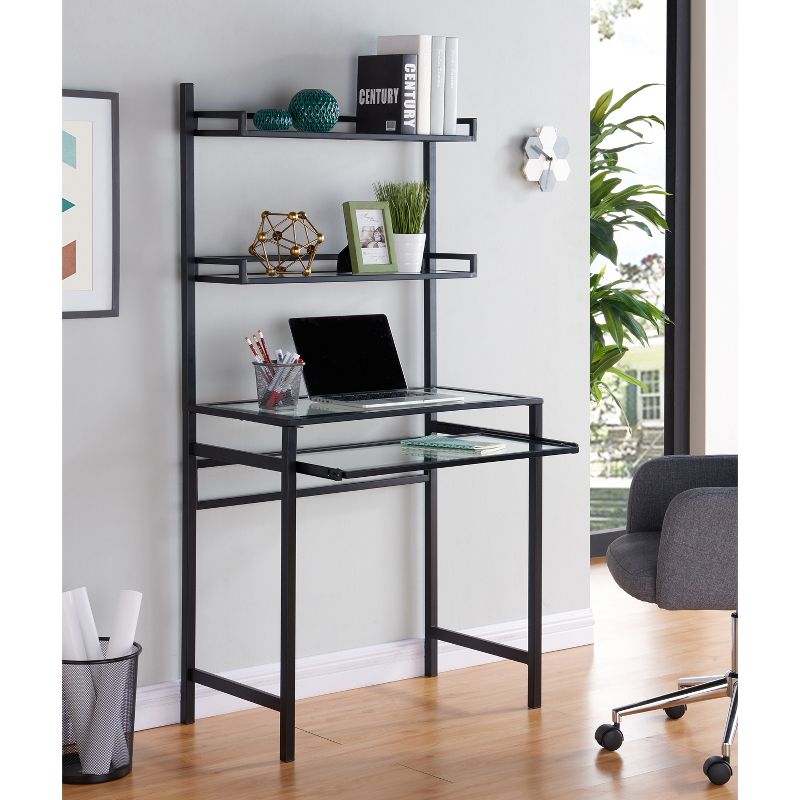 Faulkner Metal/Glass Small Space Desk with Hutch Black - Aiden Lane