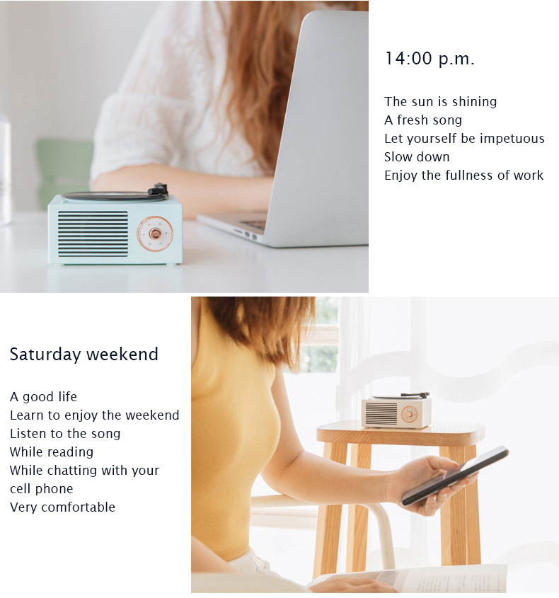 Bluetooth Speaker Mini Music Player Subwoofer Nostalgic Retro Record Wireless Player