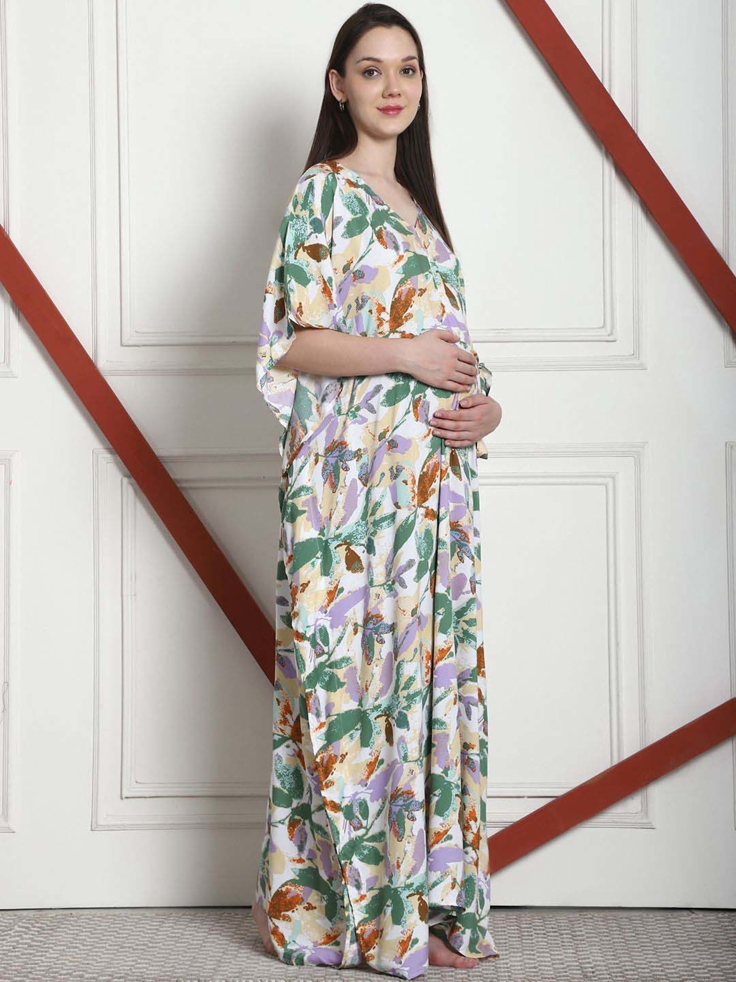 Secret Wish Multi Rayon Floral Straight Kaftan