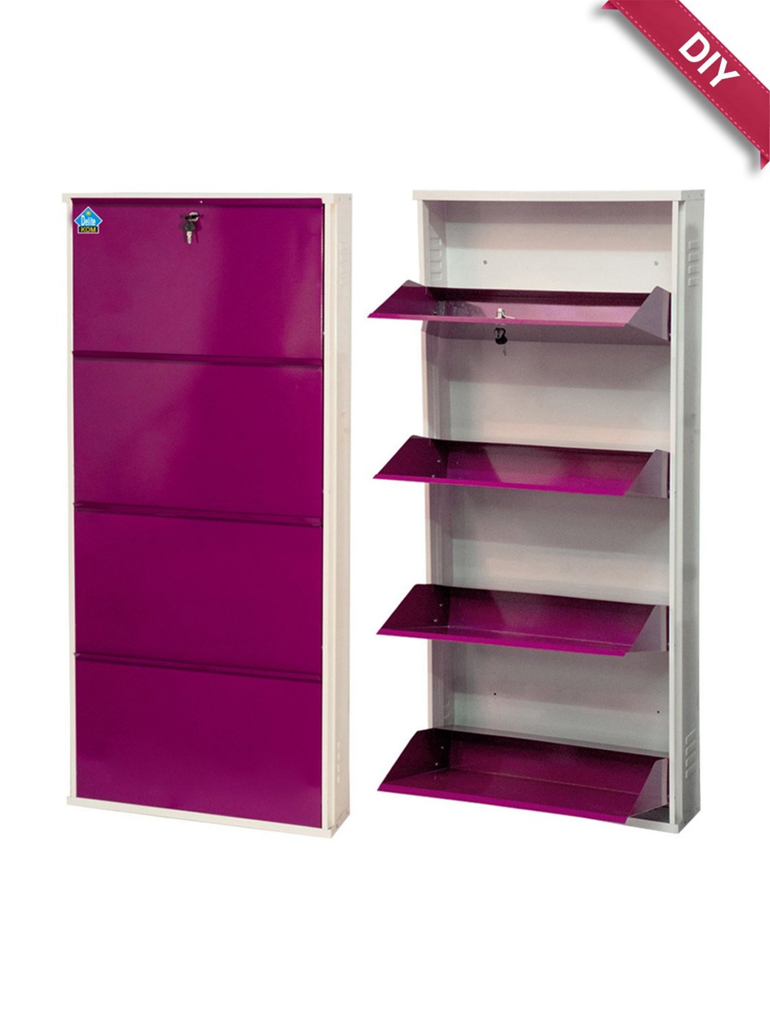 Delite Kom Metal Shoe Rack - 24" 4 Shelf, Ivory Violet, PowderCoat, Wall Mount, DIY