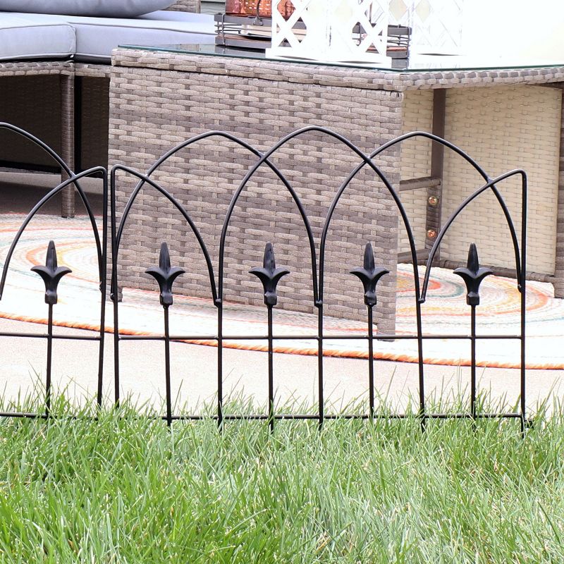 Plow & Hearth - Pewter Wrought Iron Fence - Outdoor Garden Edging with Decorative Design