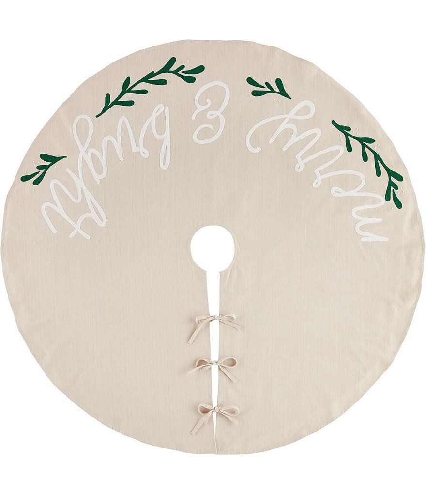 Mud Pie Silver Bells Holiday Collection #double;Merry & Bright#double; Embroidered Tree Skirt