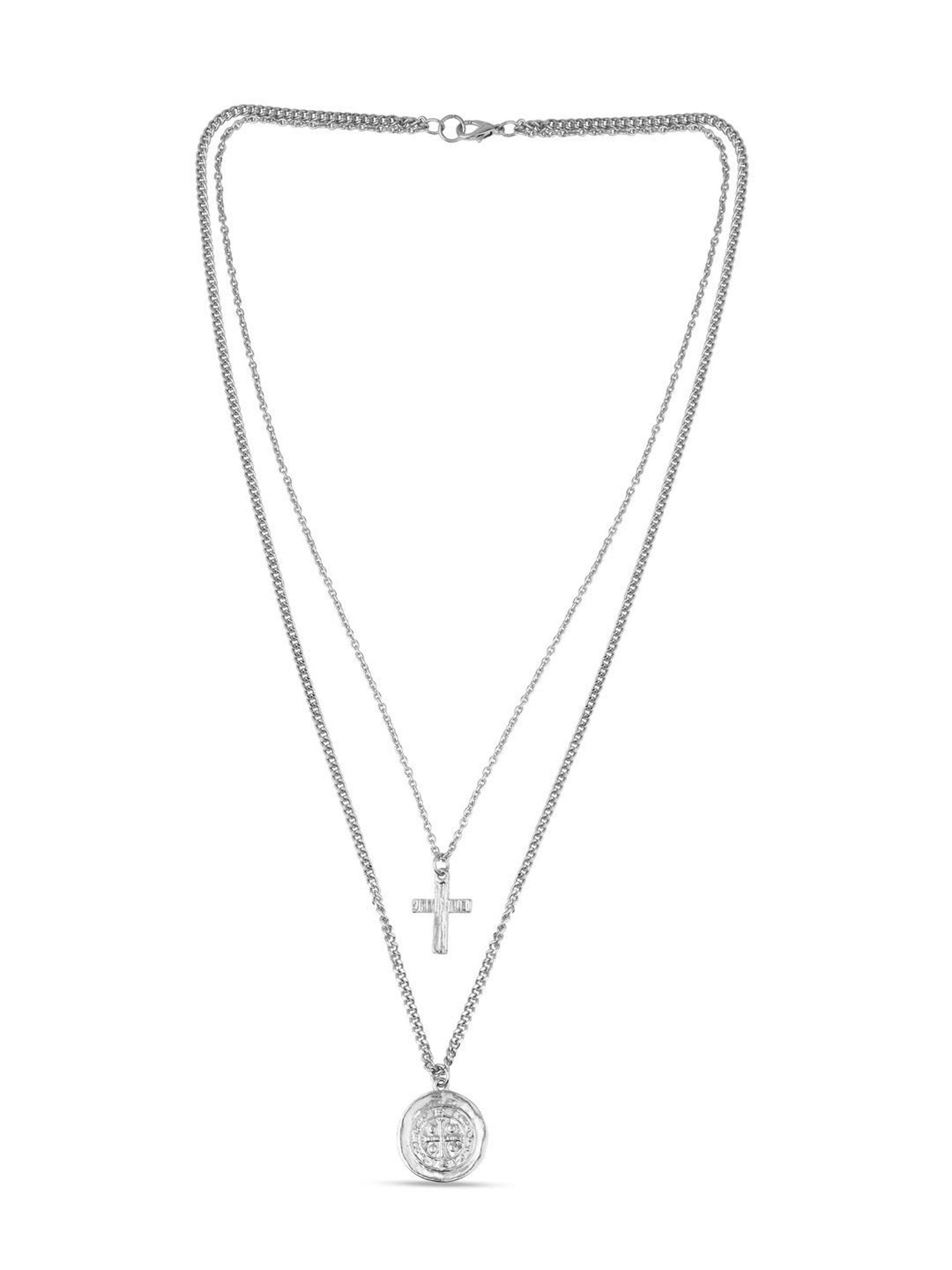 The Bro Code Silver-Plated Double Layer Cross Necklace For Men