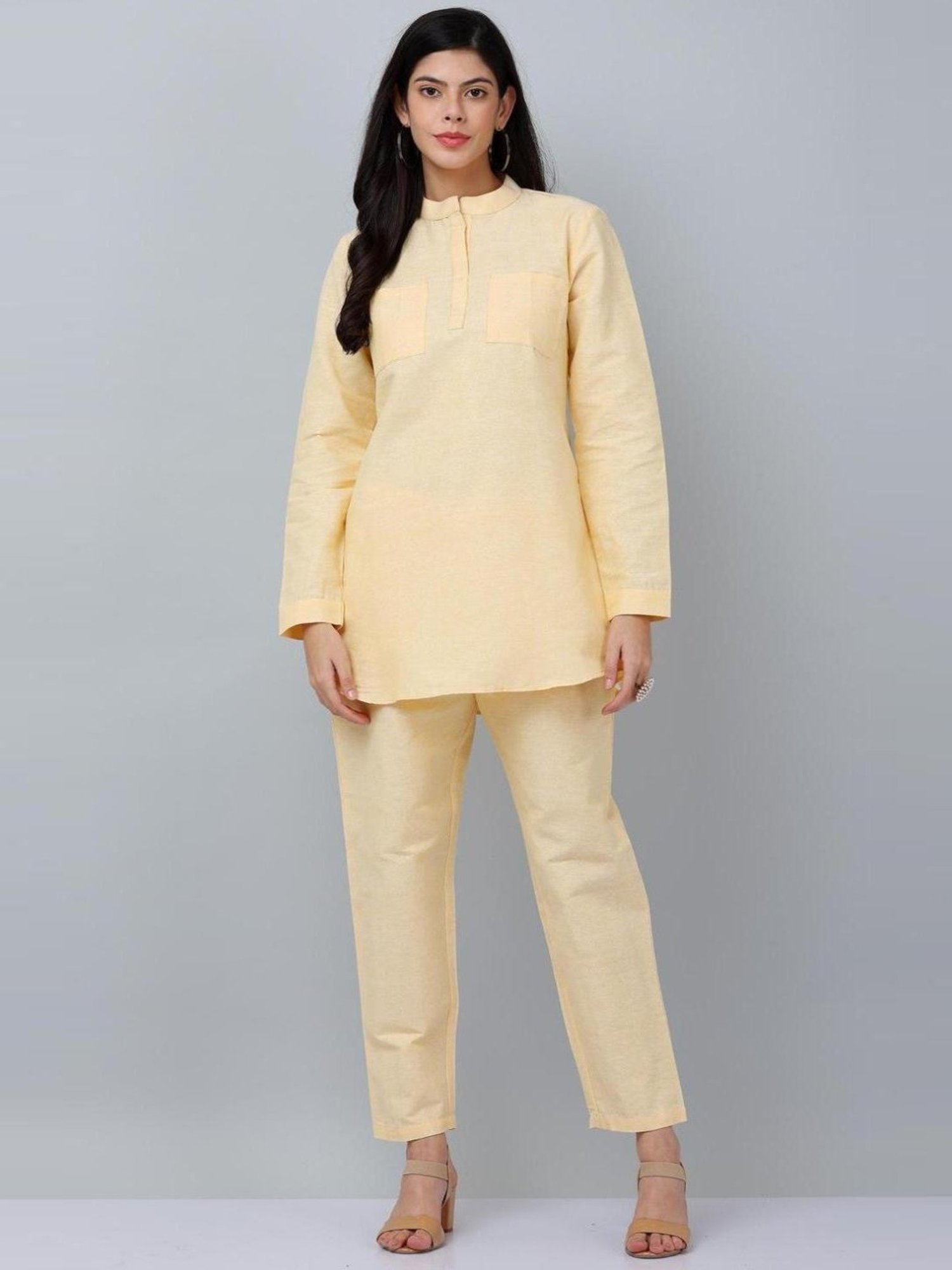 Kaanchie Nanggia Yellow Causal Wear Shirt and Pant Set