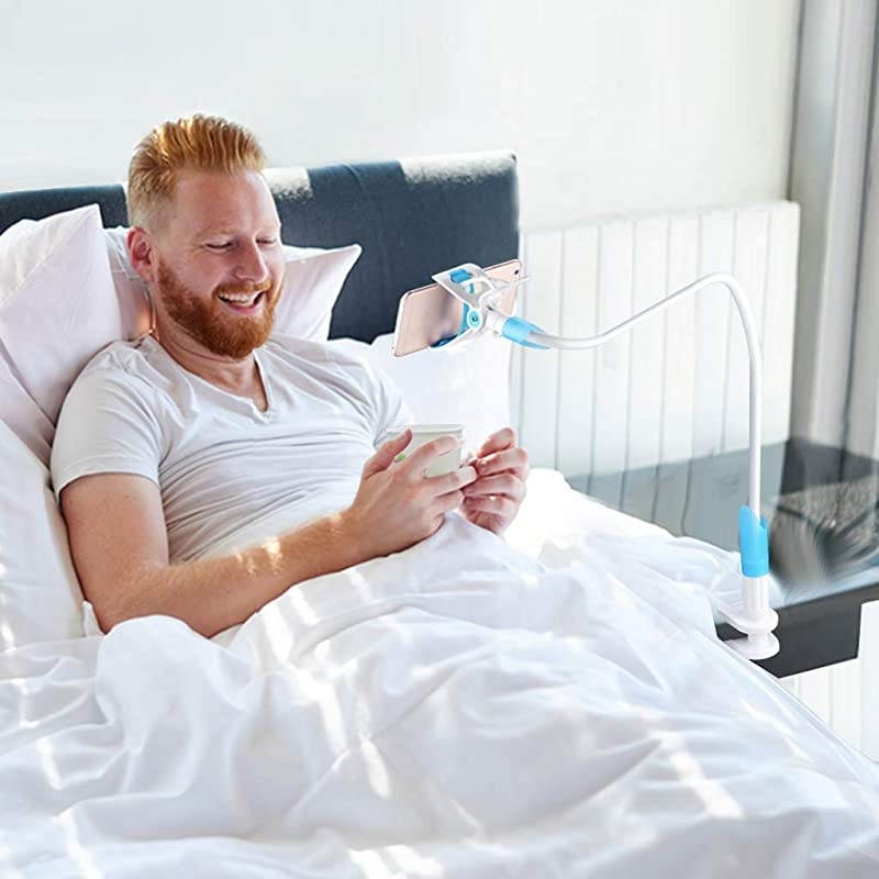 Cell Phone Clip Holder for Bed Universal Gooseneck Adjustable Clamp Lazy Mount Flexible Long Arm Bracket for 3565 Phones Mobile Neck Stand Strap Wrap iPhone Accessories Gadgets CP901