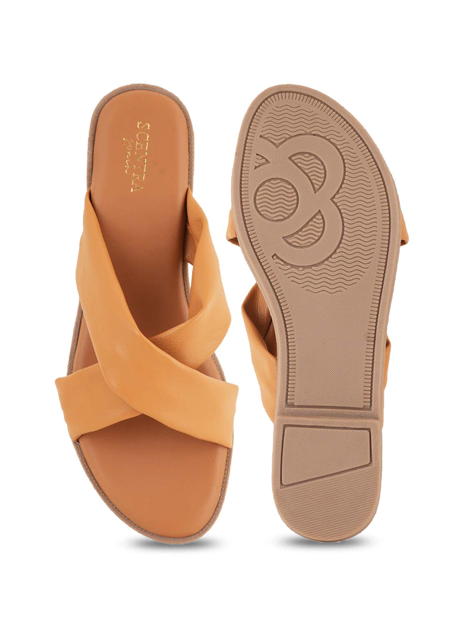 Scentra Women's Beige Cross Strap Sandals