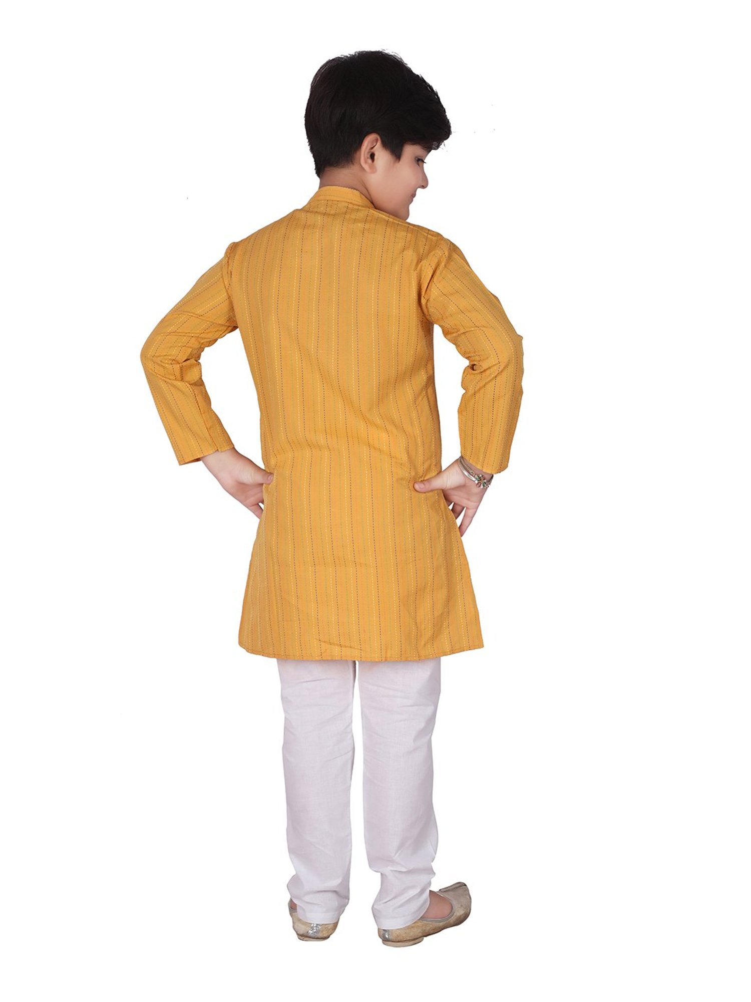 Pro-Ethic Style Developer Kids Yellow & White Printed Full Sleeves Kurta with Pyjamas