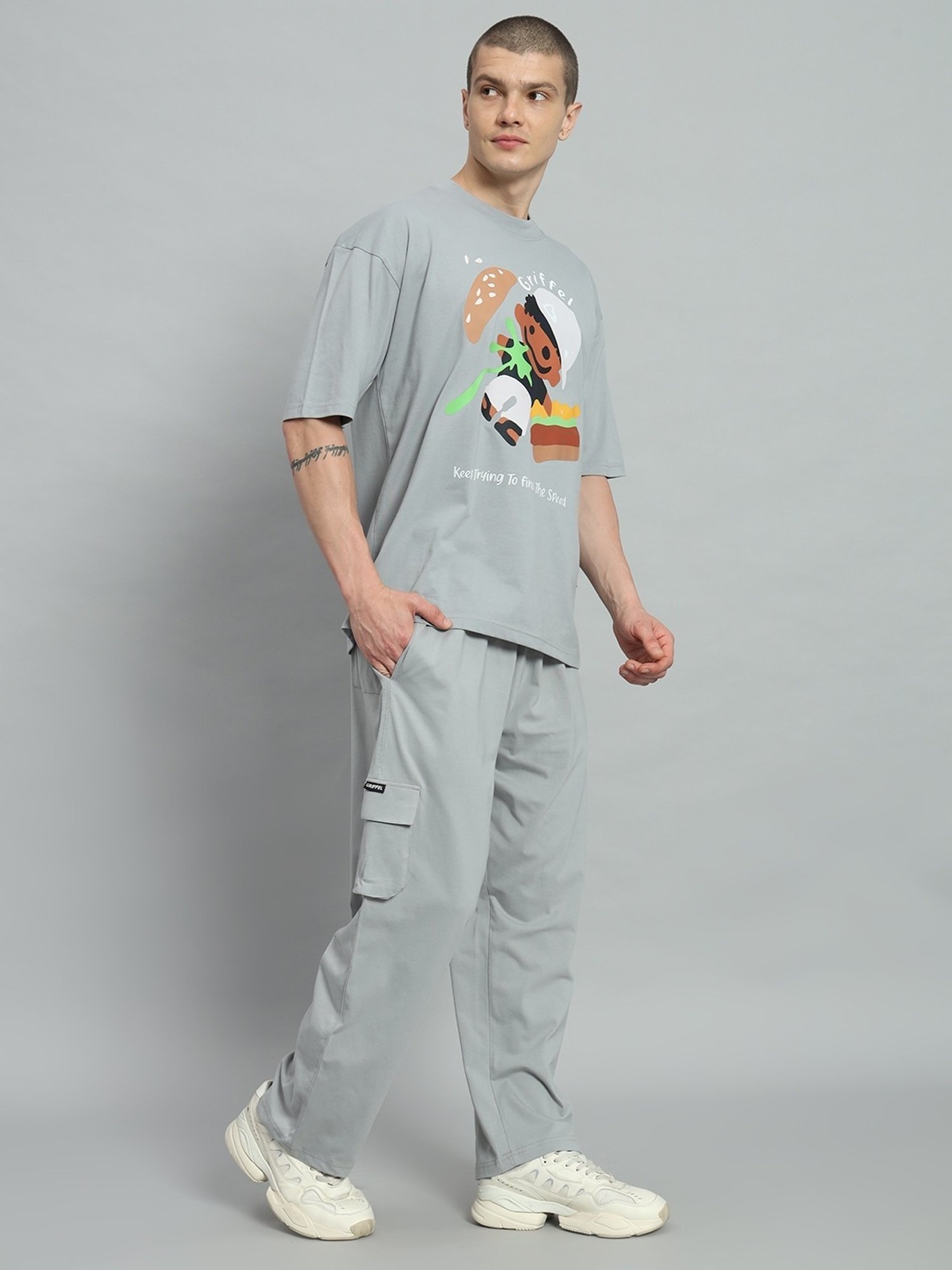 Griffel Grey Cotton Loose Fit Printed Co-Ord Set