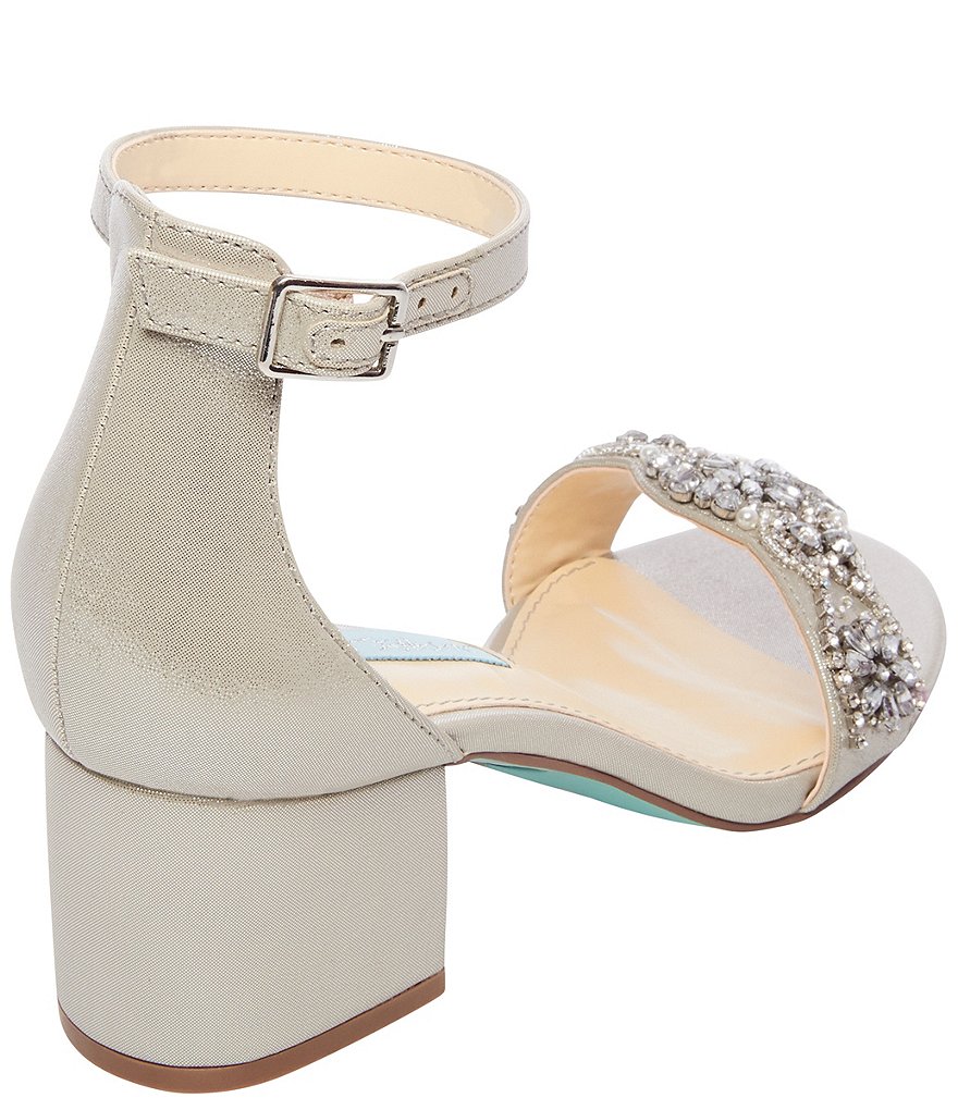 Blue by Betsey Johnson Mel Bejeweled Satin Block Heel Dress Sandals