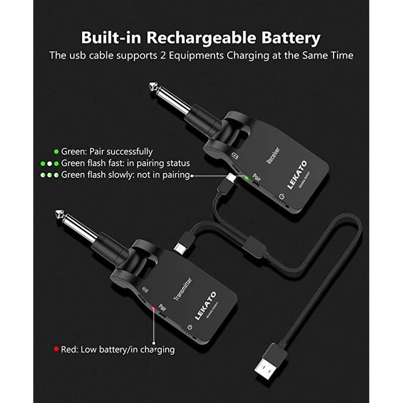 Wireless Guitar Transmitter Receiver 24G Rechargeable 6 Channels 30M Transmission Range Wireless Audio Guitar System for Electric Guitar Bass