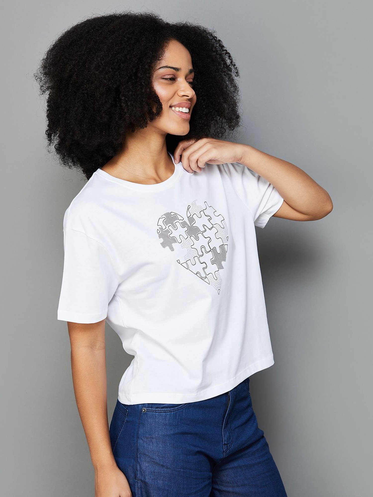 Fame Forever by Lifestyle White & Black Cotton Printed T-Shirt