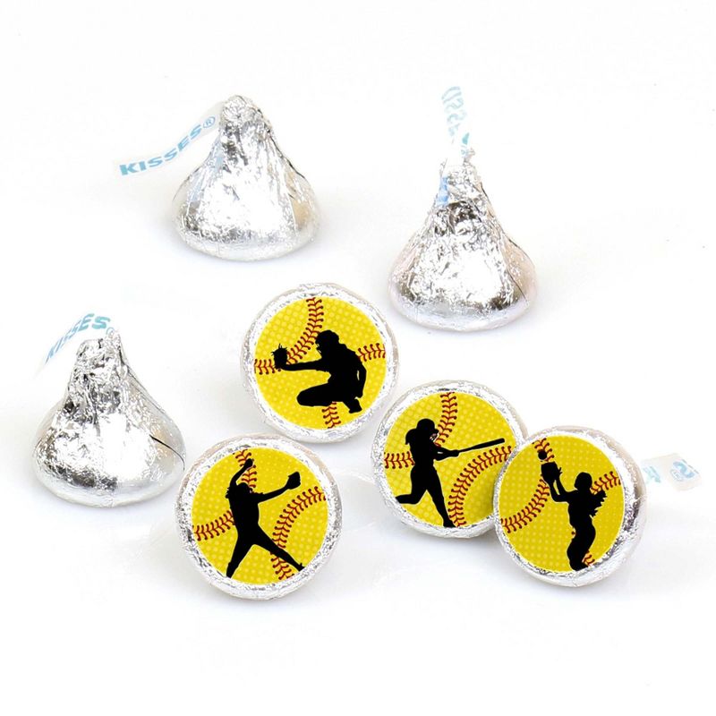 Big Dot of Happiness Grand Slam - Fastpitch Softball - Party Round Candy Sticker Favors - Labels Fit Hershey's Kisses (1 sheet of 108)