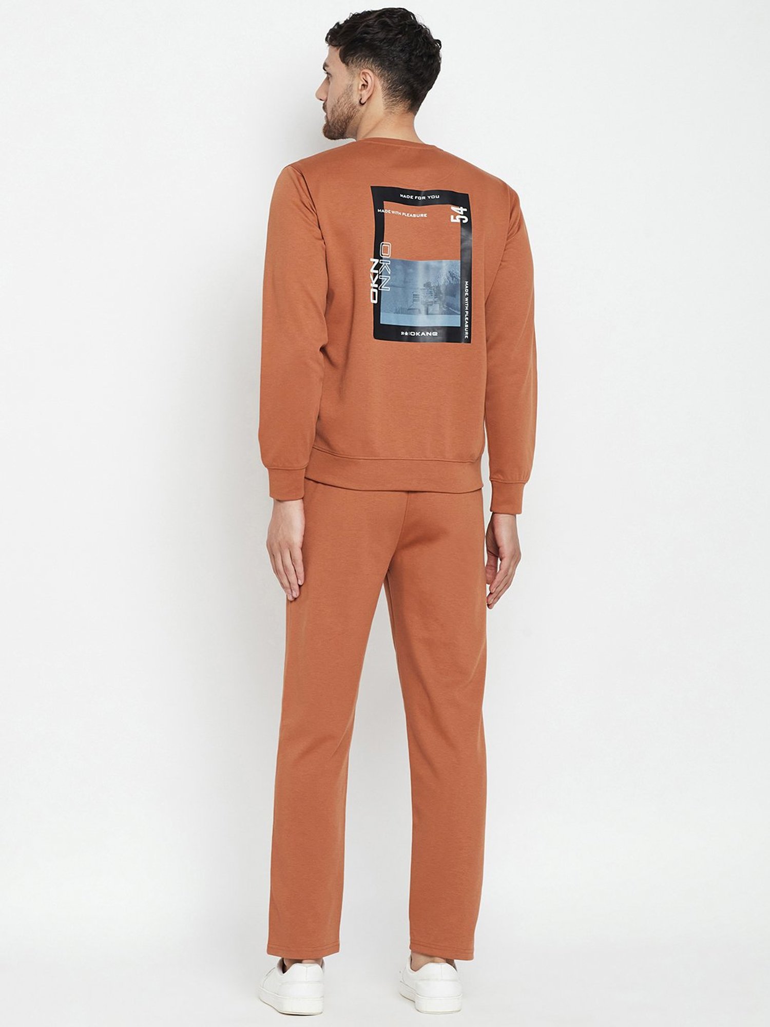 Okane Rust Regular Fit Printed Sweatshirt & Trackpants Set