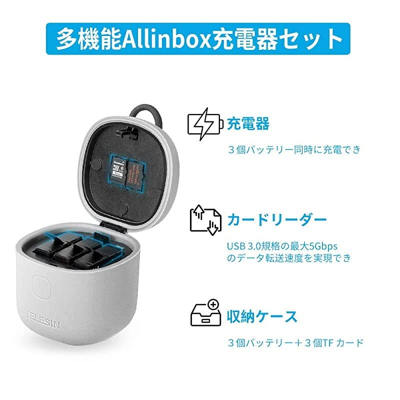 Box Charger SD Card Reader Kit Triple Chargerfor GoPro Hero 8765 Black 2018