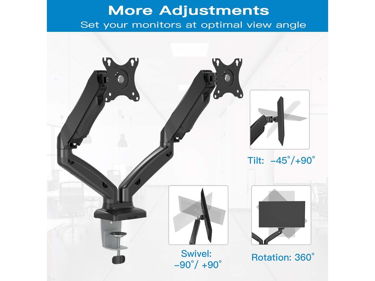 VICABO Single Monitor Arm Full Motion LCD Display Adjustable Gas Spring Desk Mount Stand for Computer Screens 17" to 30", Holds 4.4 to 19.8 lbs, VESA Bracket with Clamp or Grommet Mounting Base
