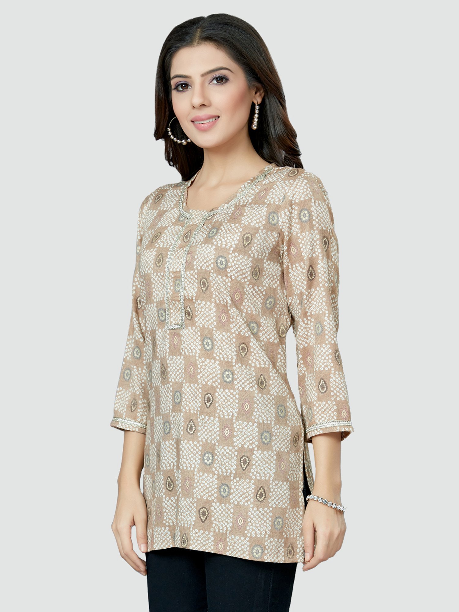 Saree Swarg Beige Printed Tunic