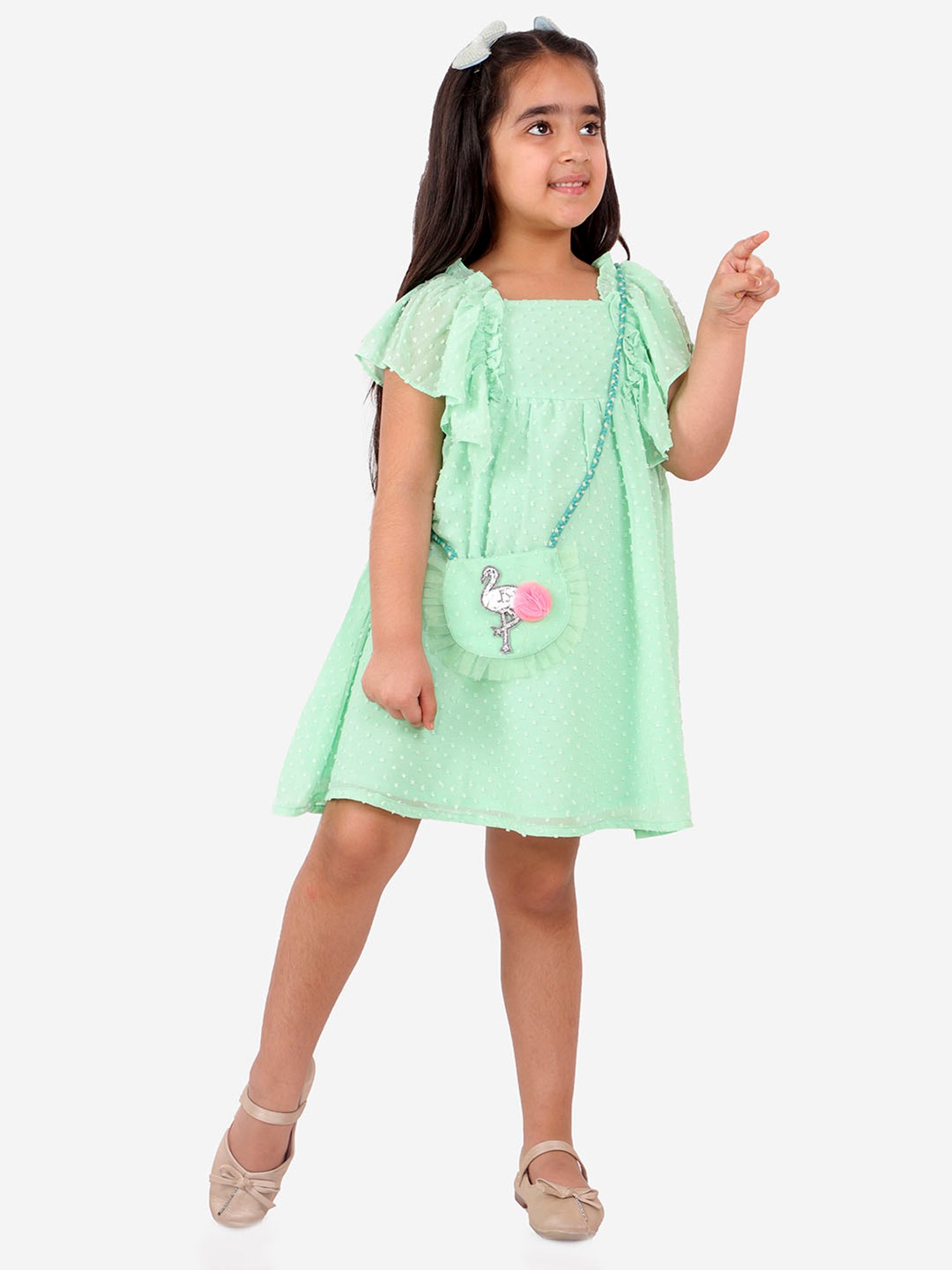 Lil Drama Kids Green Printed Dress