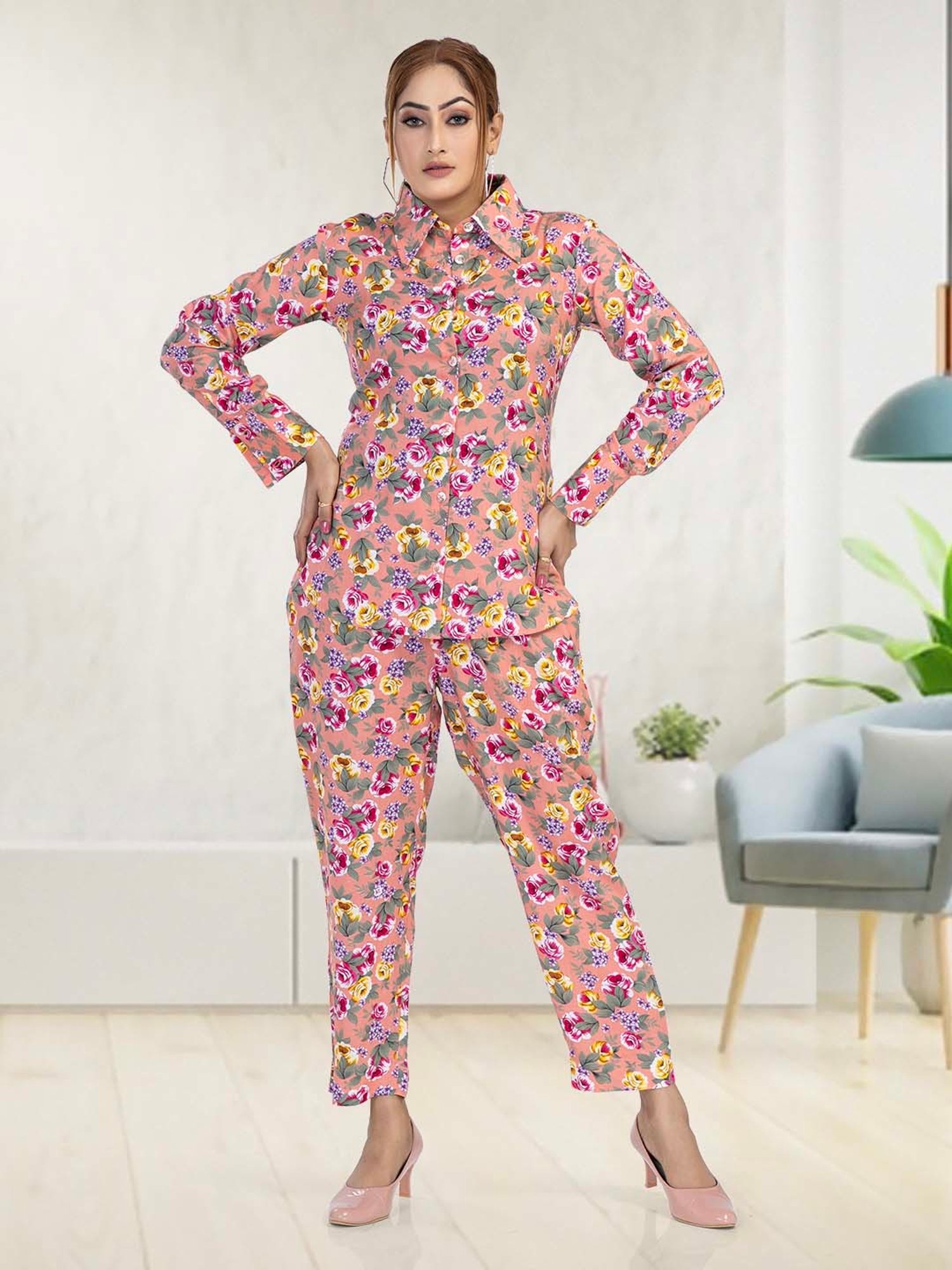 Nino Bambino Peach Printed Shirt With Pants