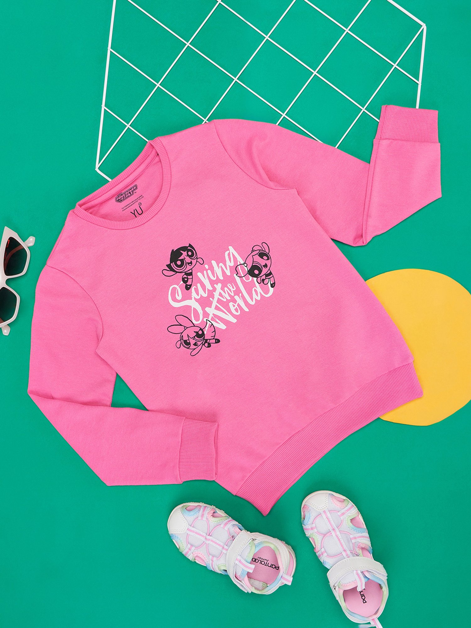 YU by Pantaloons Kids Pink Printed Full Sleeves Sweatshirt