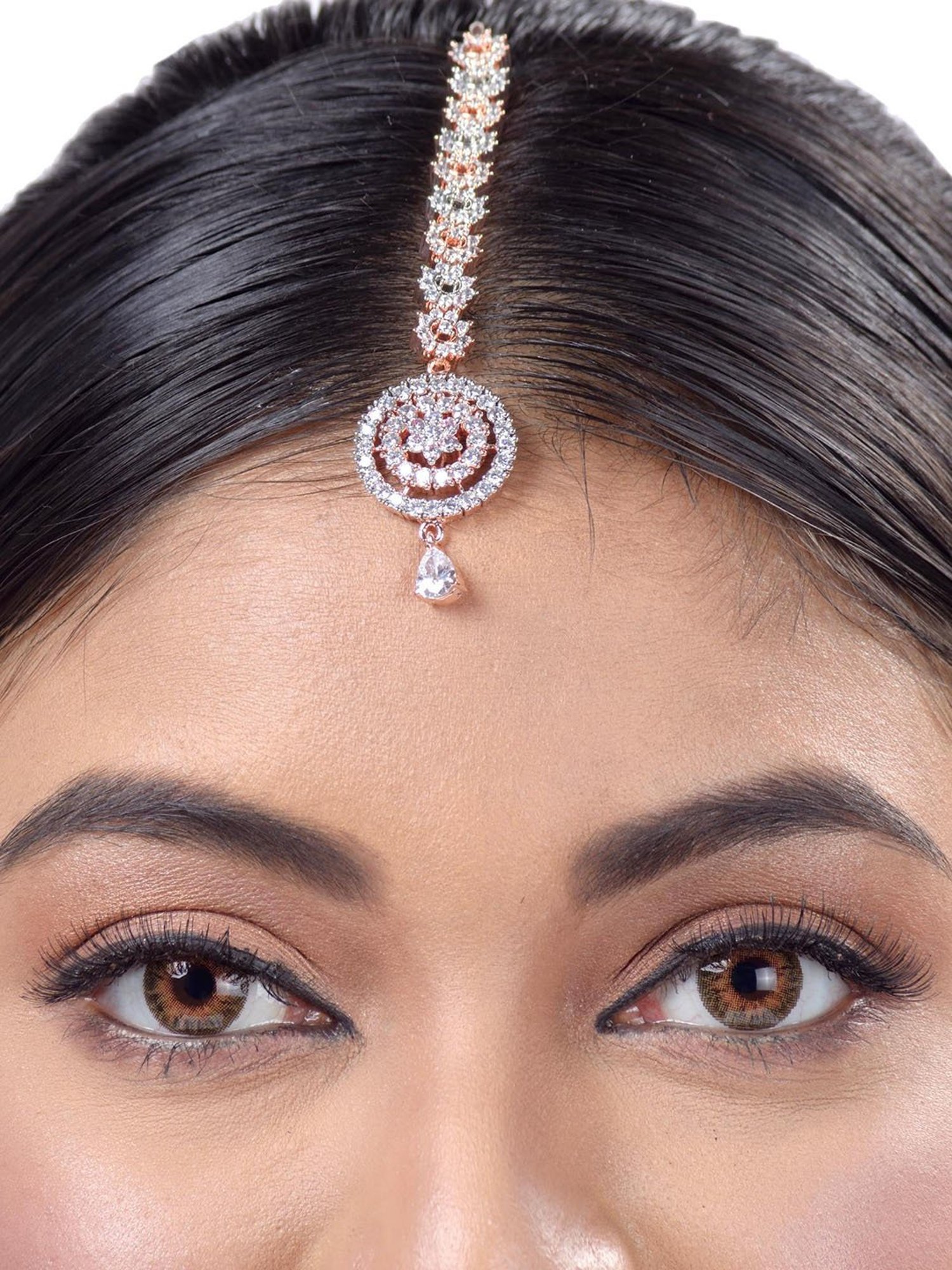 Saraf Rs Jewellery Intricate Design Diamond Maang Tikka Rose Gold Plated Studded For Women & Girls