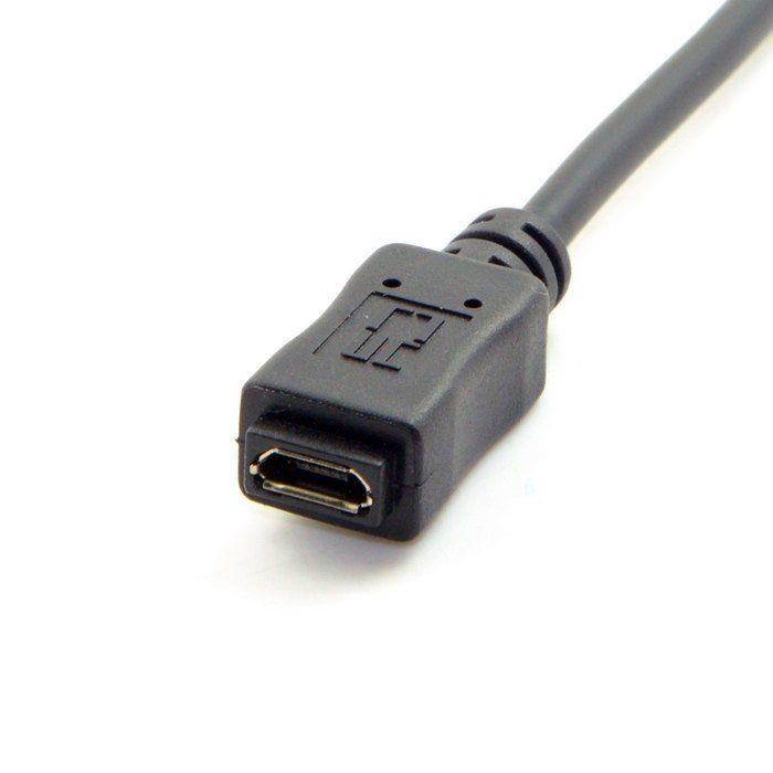 Micro USB 2.0 Type-B 5Pin Up Angled 90 Degree Male to Female Extension Data and Power Charge Cable for Phone Tablet Black 25cm