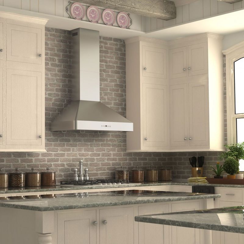 ZLINE KF2-36 36-Inch Mount Wall Range Hood in Stainless Steel with Crown Molding, 2 LED Lights, and 4-Speed Exhaust Fans