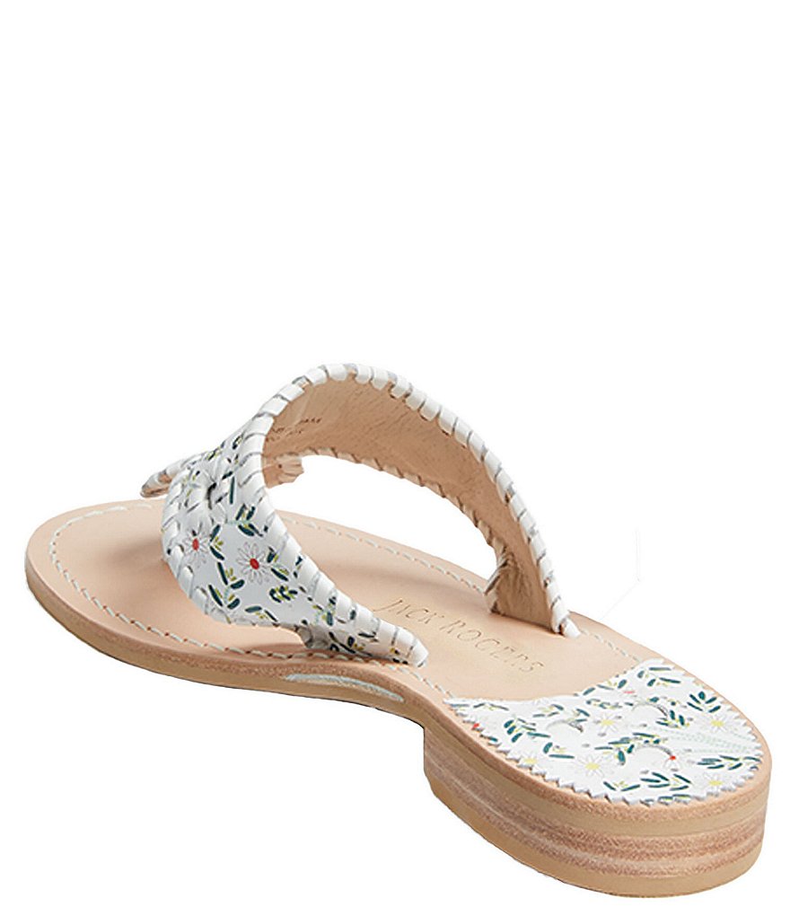 Jack Rogers Jack Daisy Print Leather Whipstitch Detail Thong Sandals