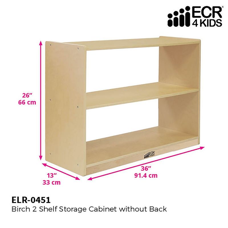 ECR4Kids Birch 2 Shelf Storage Cabinet without Back, Wood Book Shelf Organizer