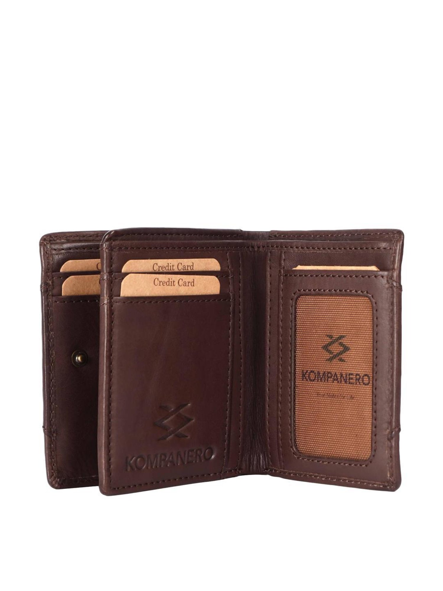 KOMPANERO LEO Dark Brown Solid Tri-Fold Wallet