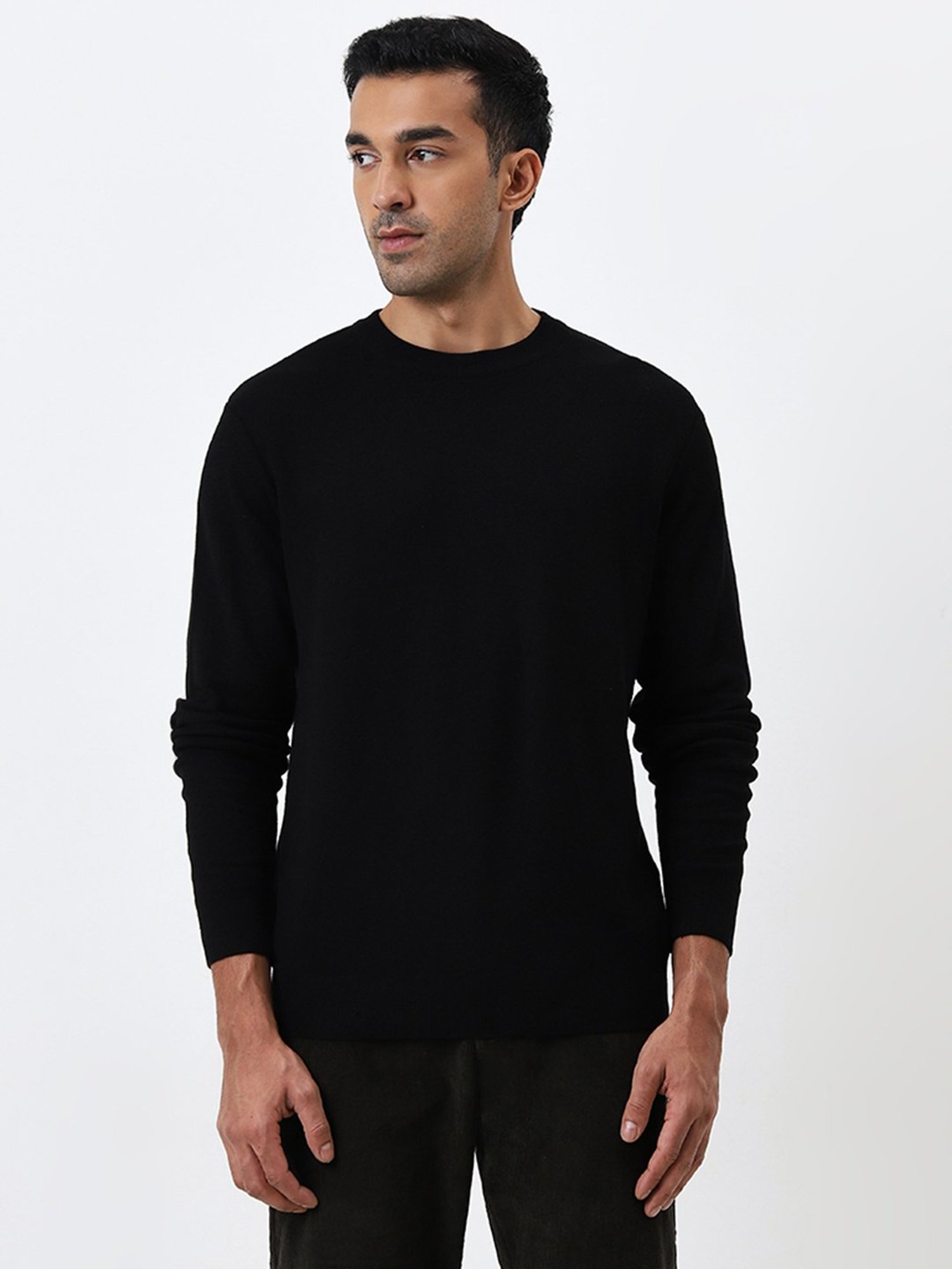WES Formals by Westside Black Textured Slim Fit Sweater