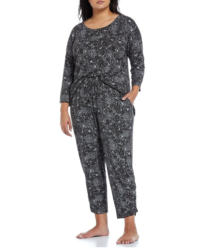 VAN WINKLE & CO. Plus Size Floral Print Ankle Length Jersey Knit Coordinating Sleep Pants