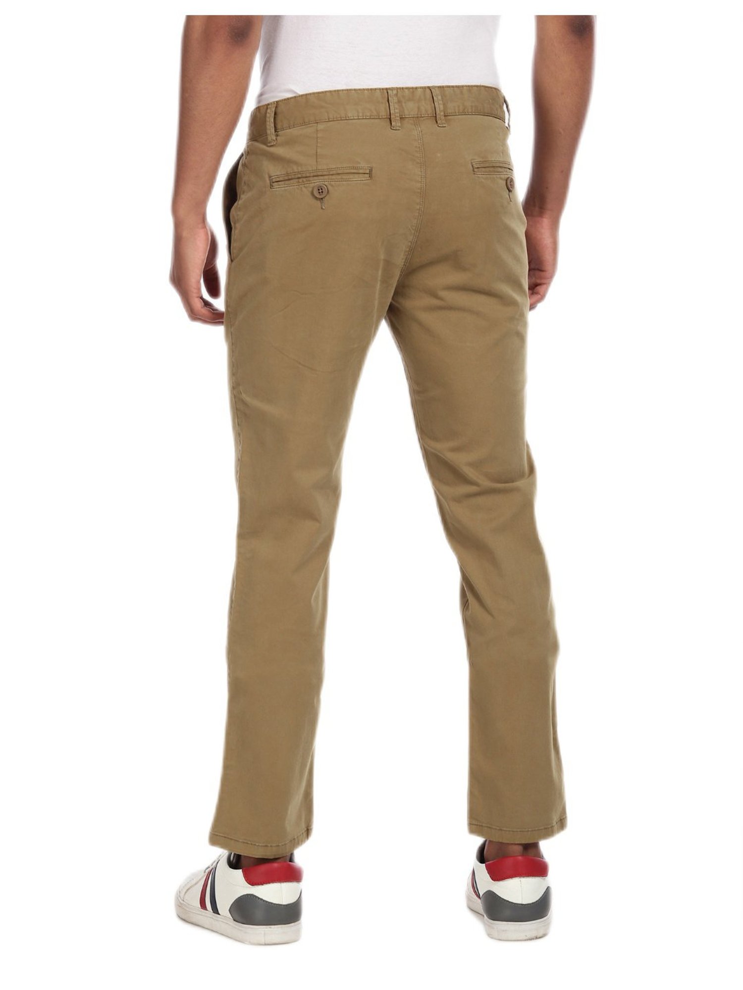 Aeropostale Khaki Flat Front Solid Casual Trousers
