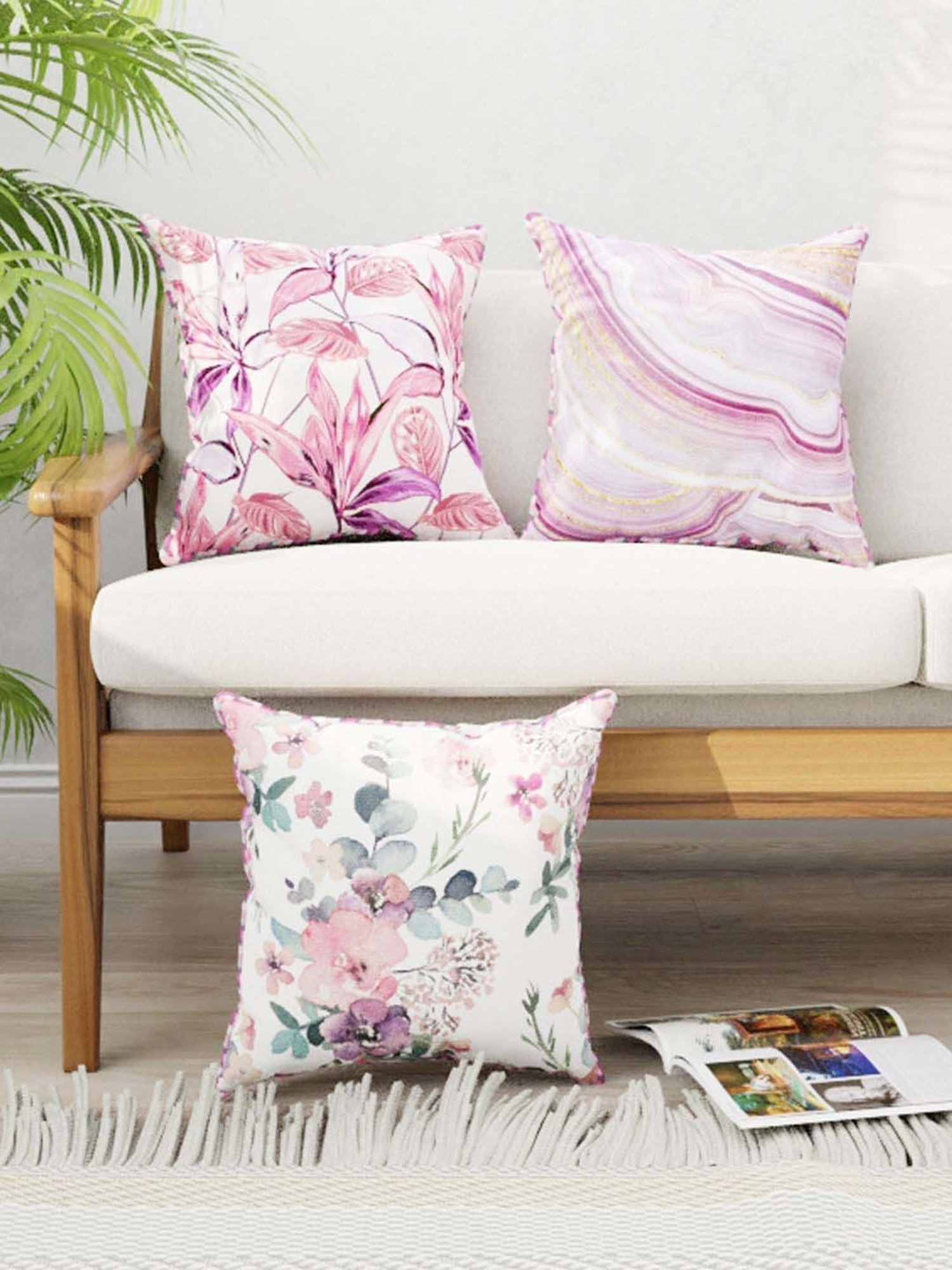 Bianca Suzane Wine & Plum Micro Fiber Reversible Printed Cushion Covers - Set of 3