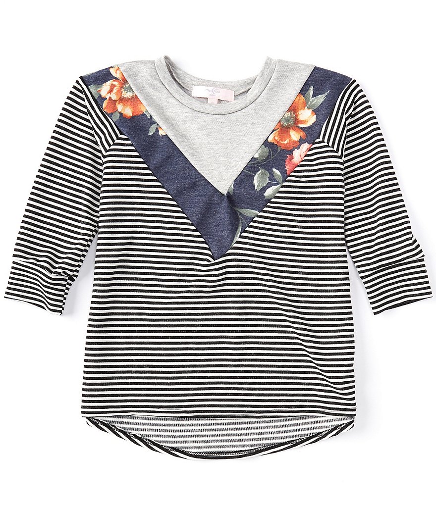 Moa Moa Big Girls 7-16 Floral Striped Colorblock Top