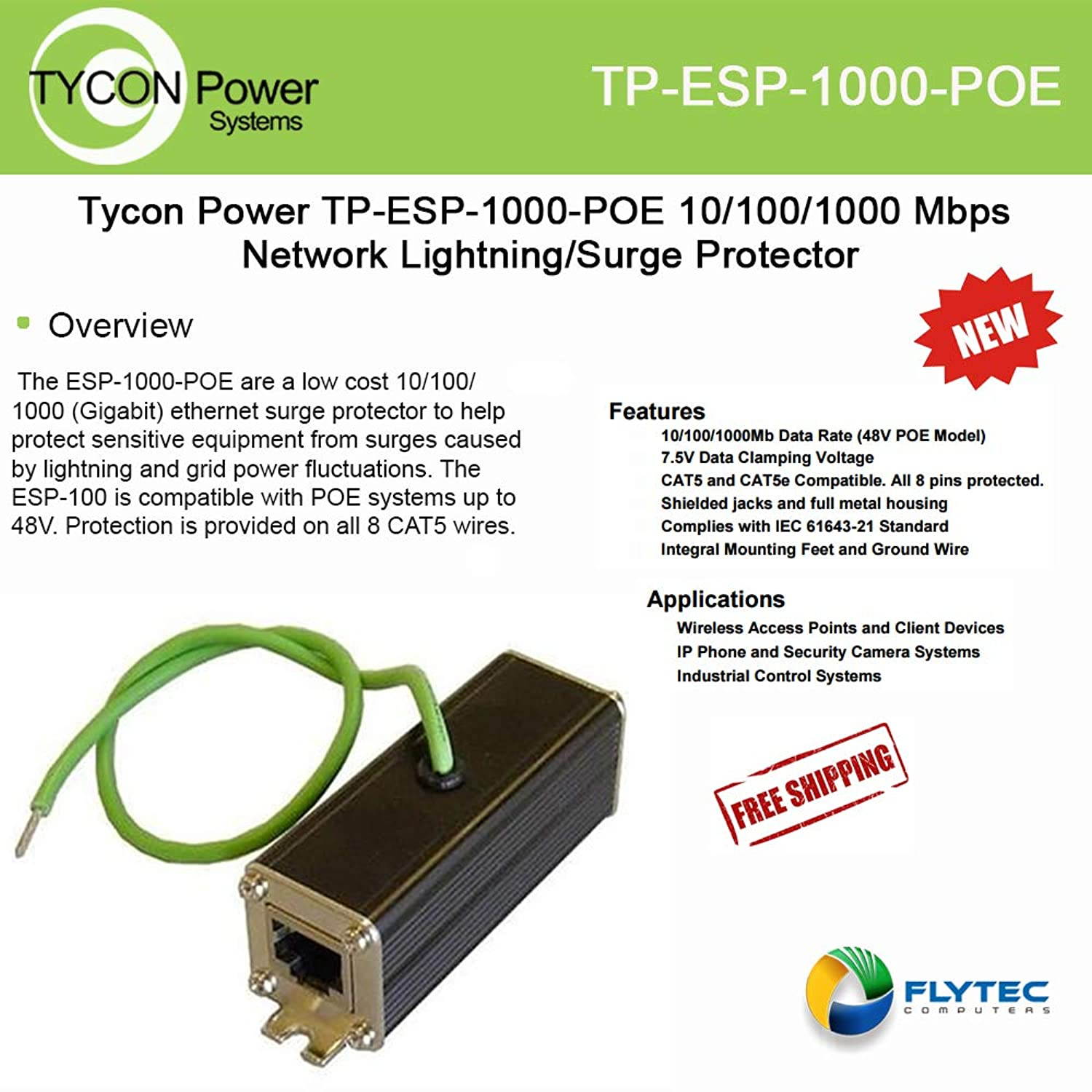 Tycon Systems44; Inc Surge Protector44; 5ka Surge - TP-ESP-1000-POE