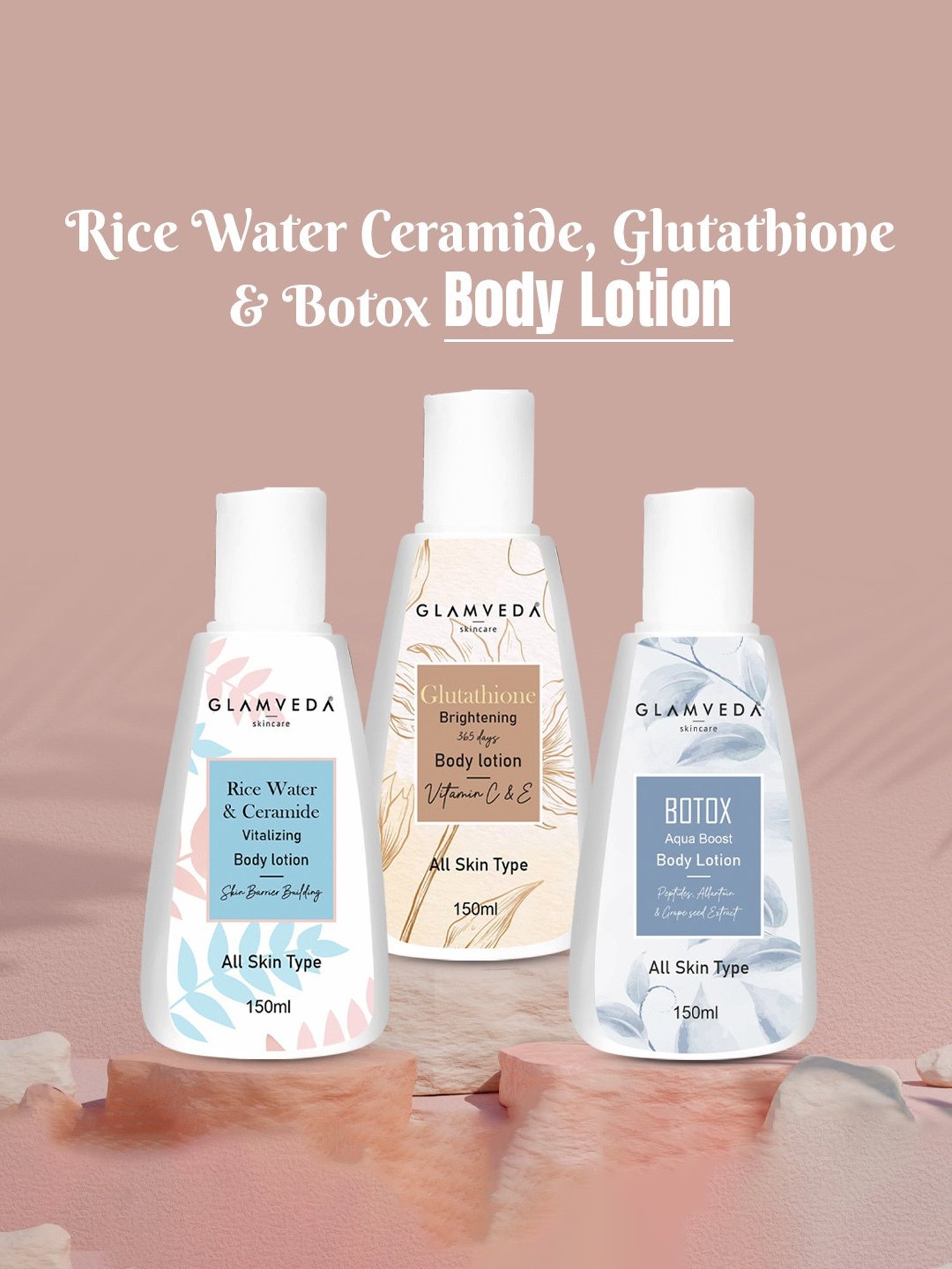 Glamveda Body Lotion, Rice & Ceramide, & Botox Body Lotion Combo