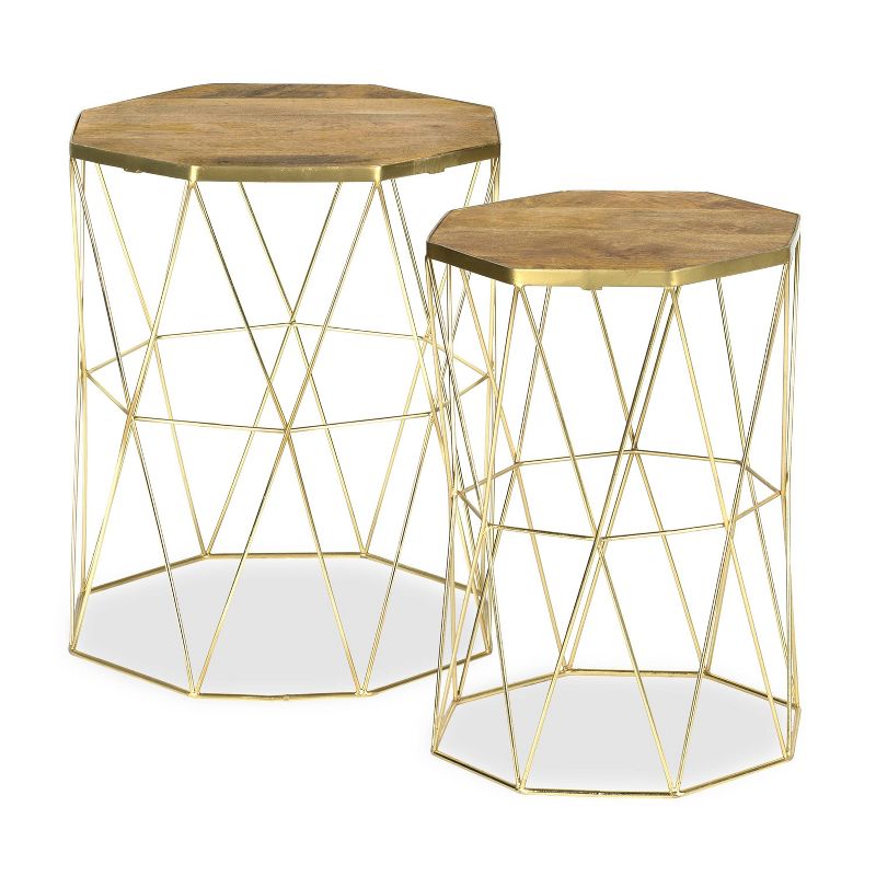Set of 2 Regata Side Tables Natural/Antique Brass - Poly & Bark