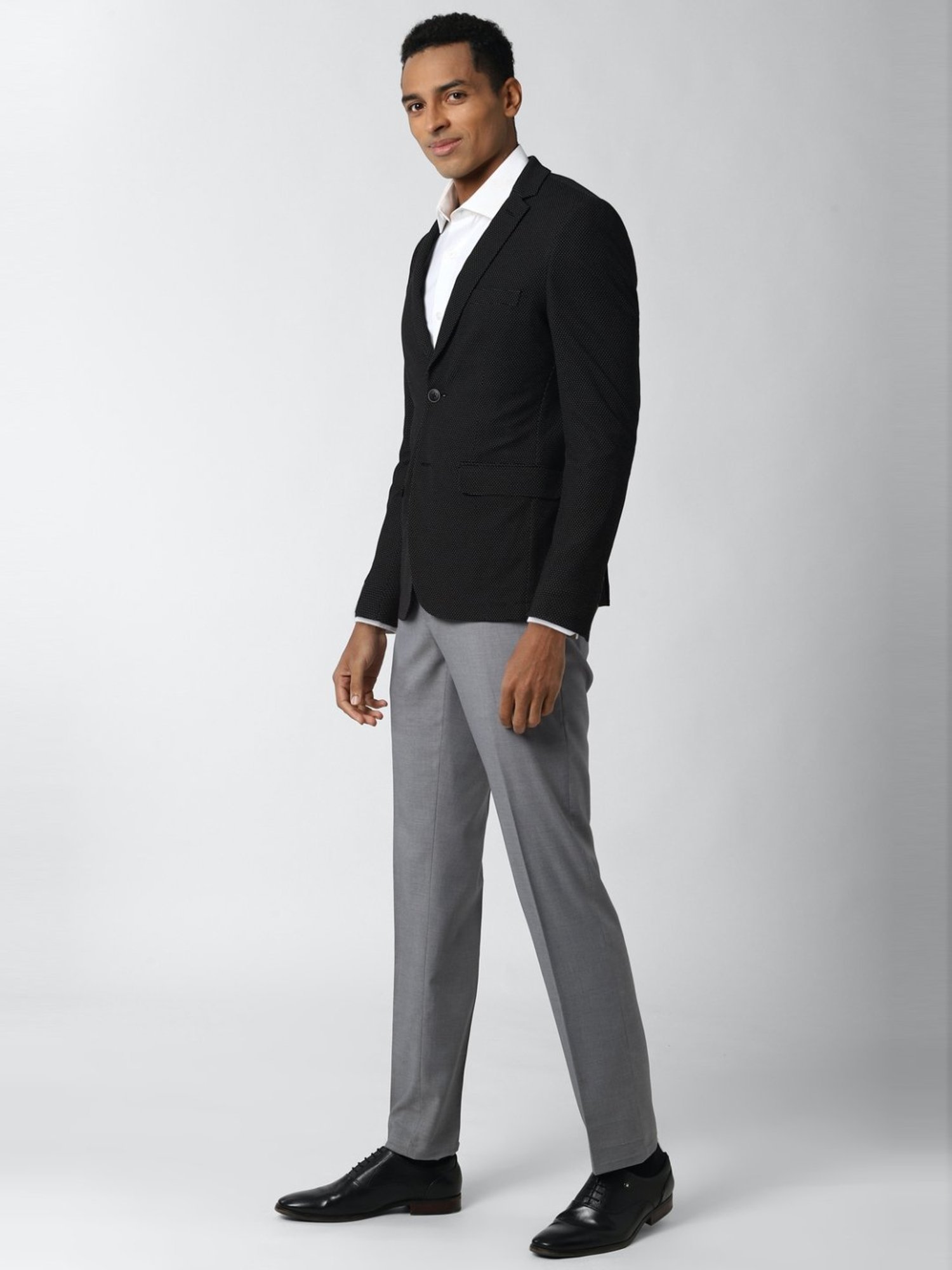 Peter England Black Slim Fit Self Pattern Blazer