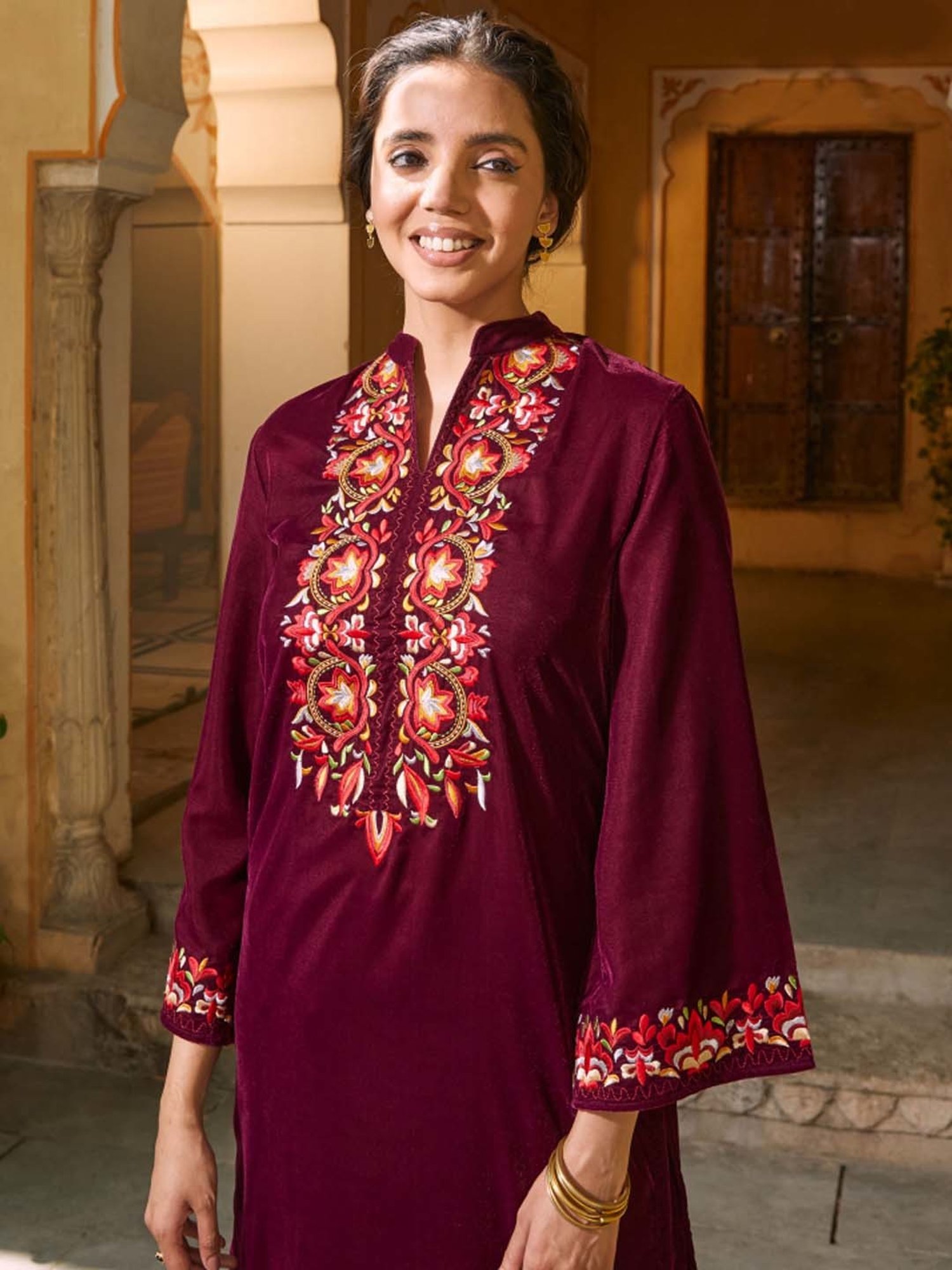 Rustorange Pink Embroidered Kurta Pant Set